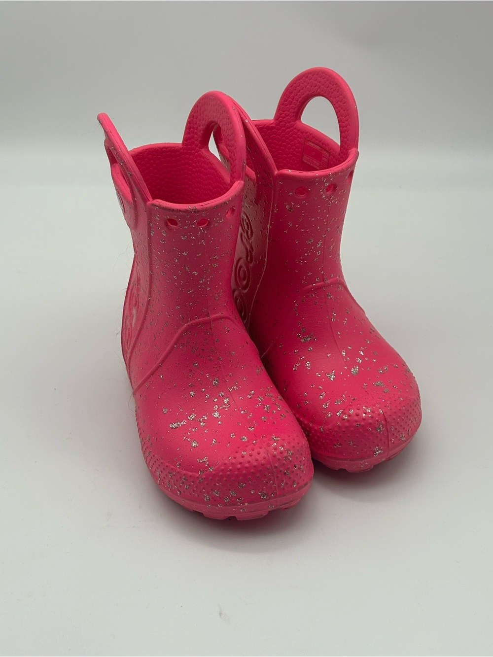 Crocs Girls Pink Sparkling Rain Boots Size 7c Preowned